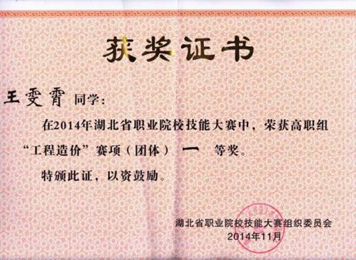 王雯霄（造价大赛获奖证书）